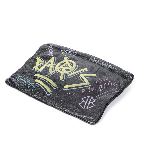 Balenciaga Graffiti Zip Clutch   in Black Graffiti Print Distressed Leather - Picture 3 of 3